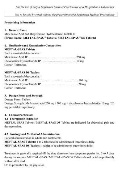 NEW MEFTAL-SPAS® Tablets – Complete Prescription Information 